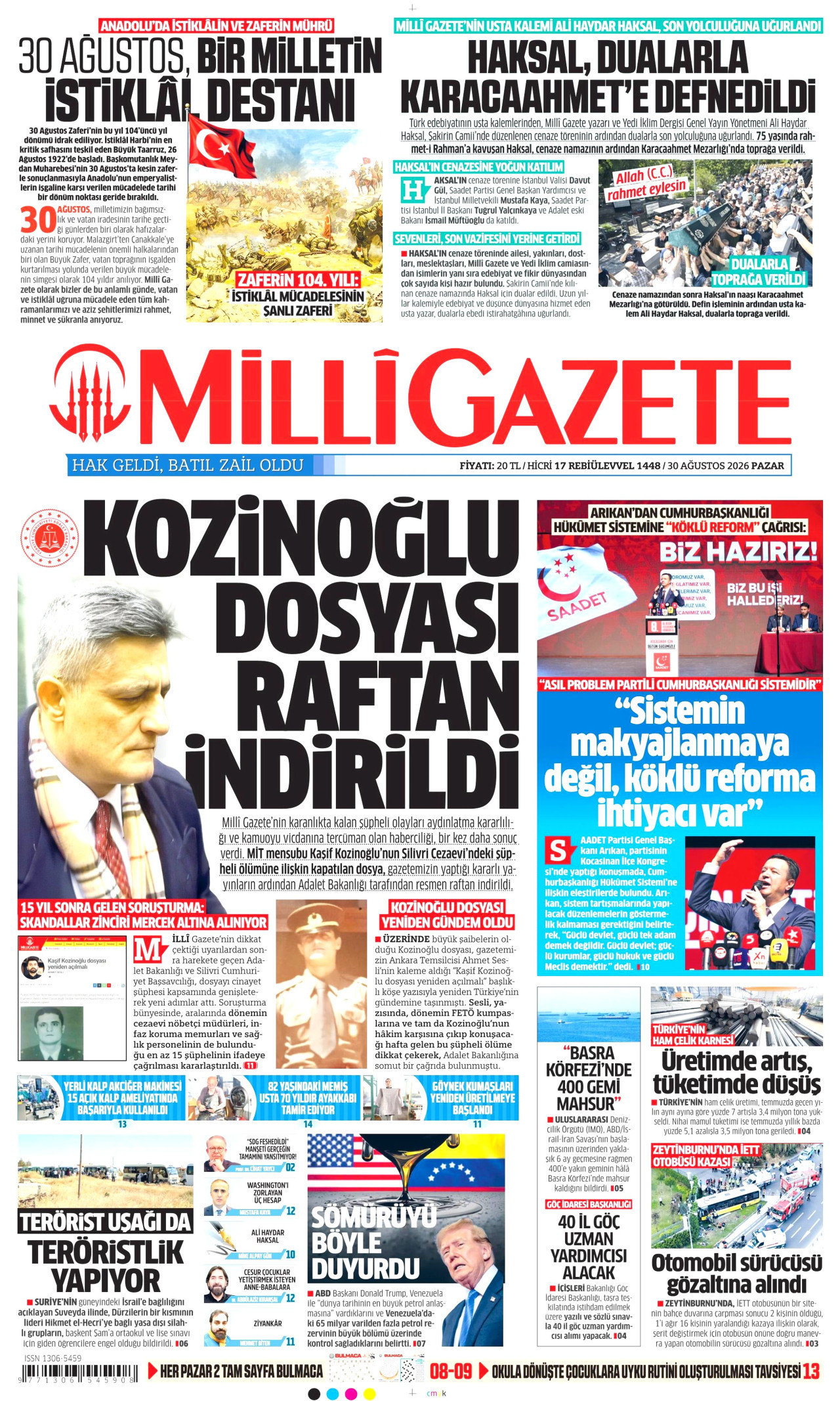 MİLLİ GAZETE 30 Ağustos 2026 Gazete Manşeti Büyük