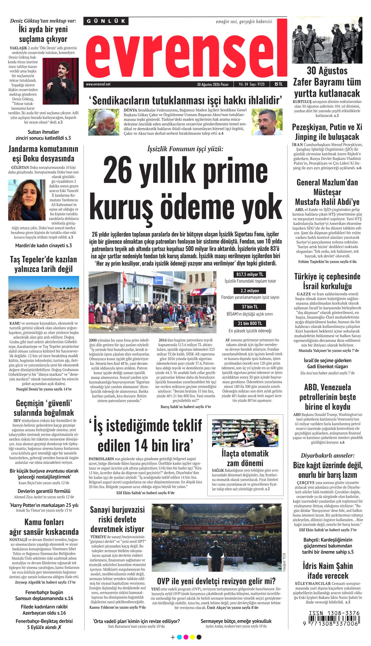 EVRENSEL 30 Ağustos 2026 Gazete Manşeti Büyük