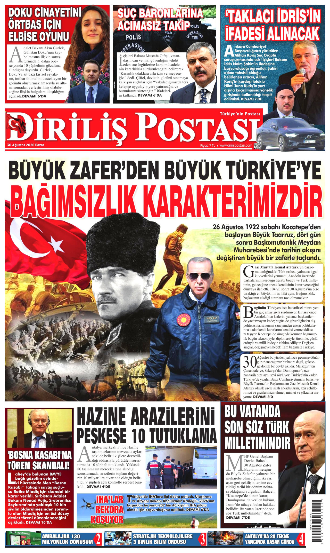 DİRİLİŞ POSTASI 30 Ağustos 2026 Gazete Manşeti Büyük