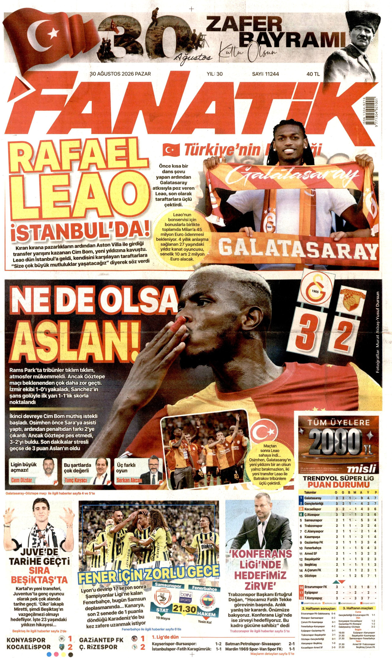FANATİK 30 Ağustos 2026 Gazete Manşeti Büyük