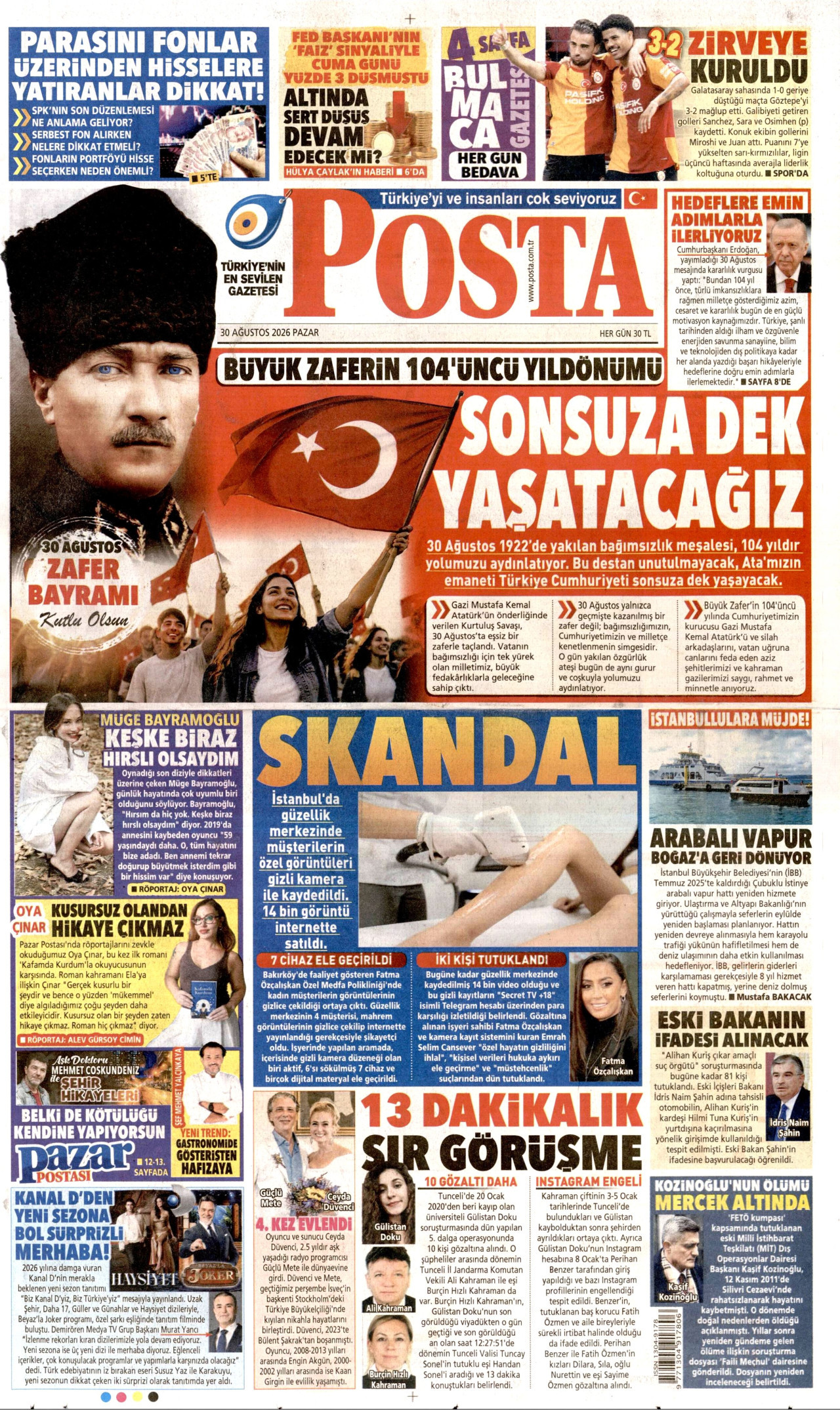 POSTA 30 Ağustos 2026 Gazete Manşeti Büyük