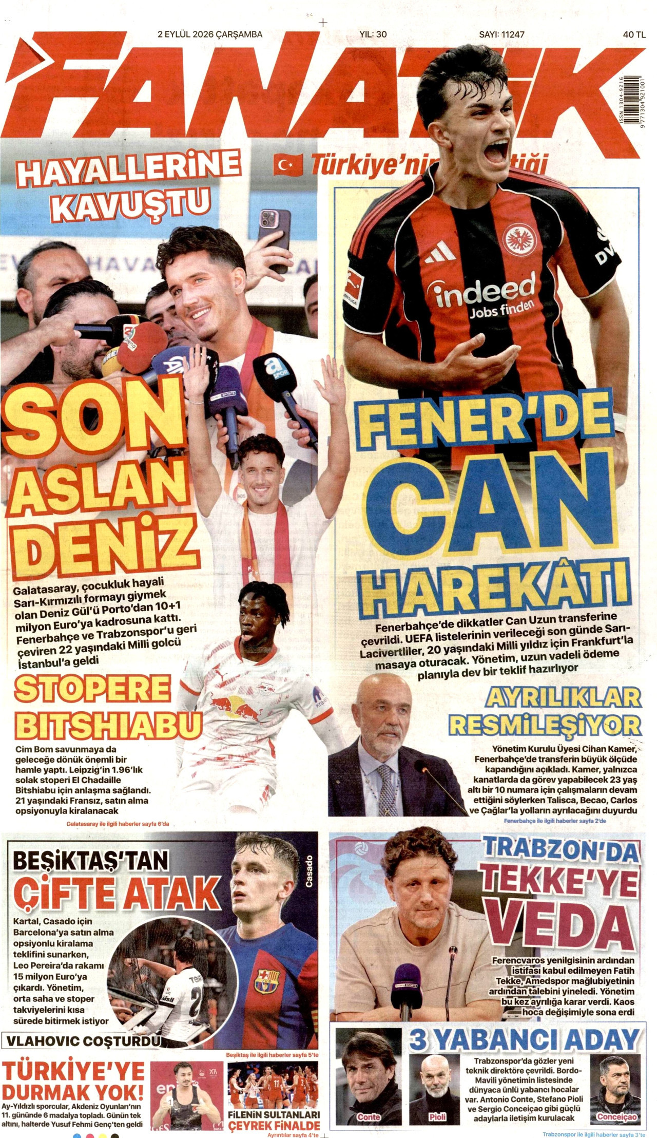 FANATİK 2 Eylül 2026 Gazete Manşeti Büyük