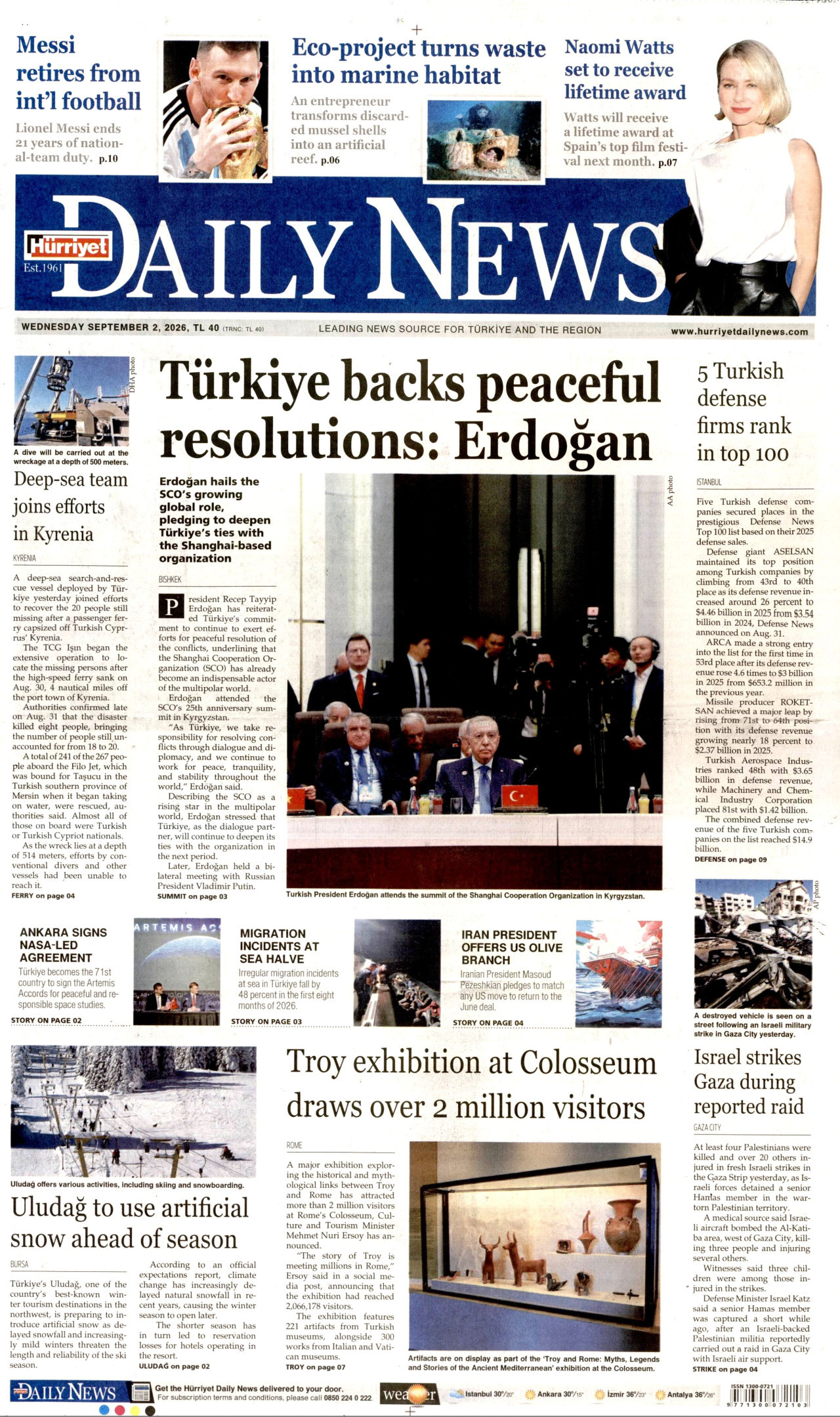 HÜRRİYET DAİLY NEWS 2 Eylül 2026 Gazete Manşeti Büyük
