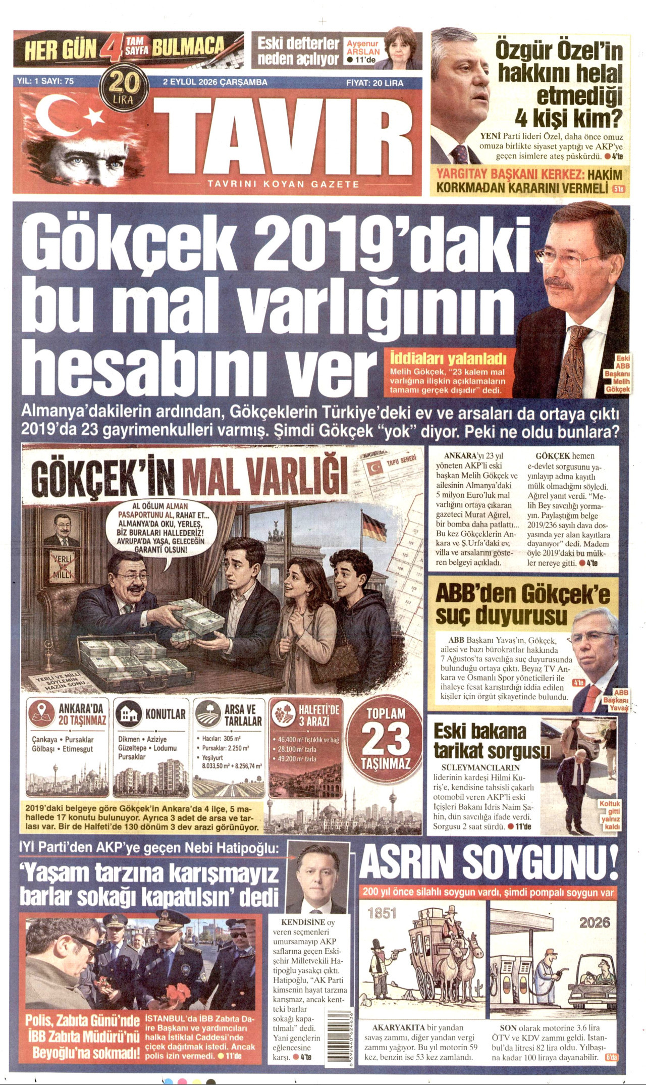 TAVIR GAZETESİ 2 Eylül 2026 Gazete Manşeti Büyük