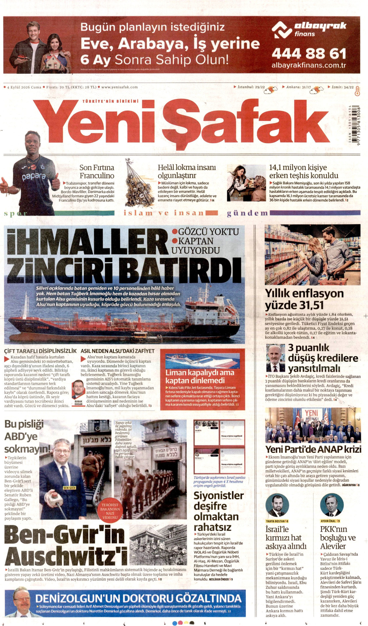 YENİ ŞAFAK 4 Eylül 2026 Gazete Manşeti Büyük