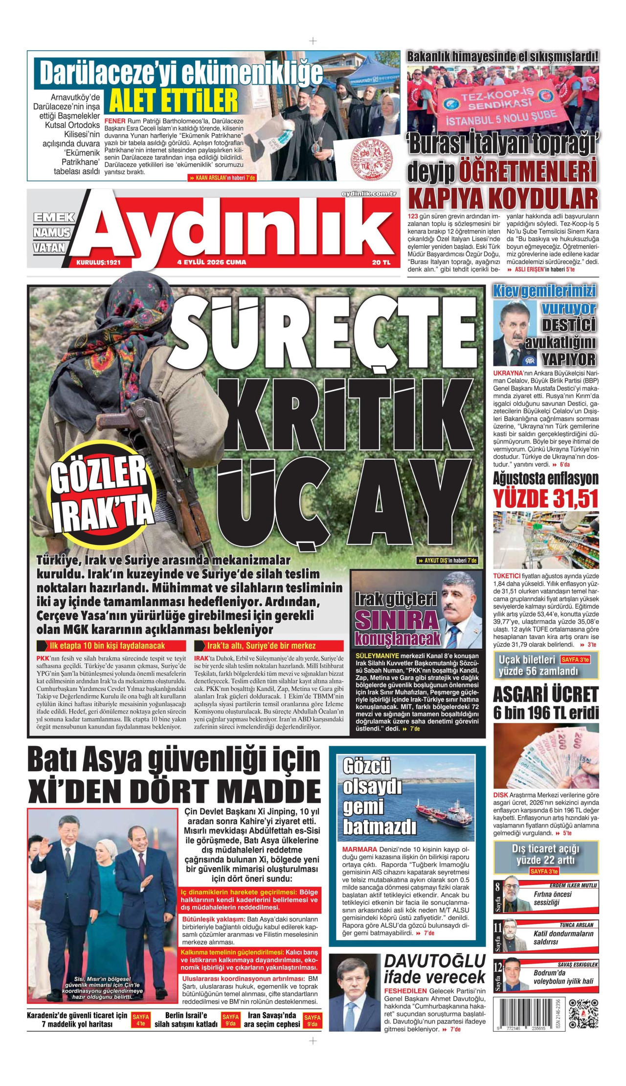 AYDINLIK GAZETESİ 4 Eylül 2026 Gazete Manşeti Büyük