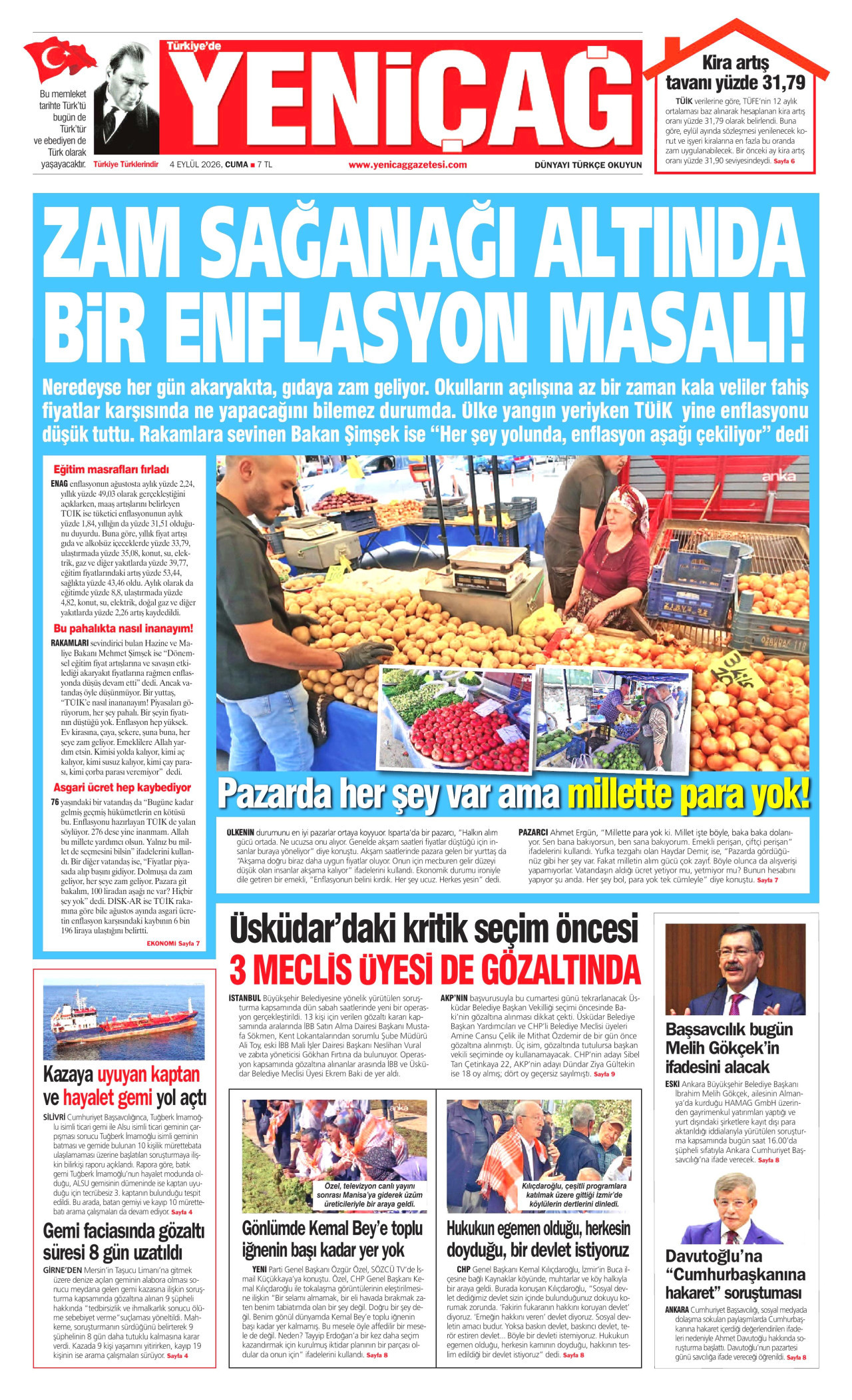 YENİÇAĞ 4 Eylül 2026 Gazete Manşeti Büyük
