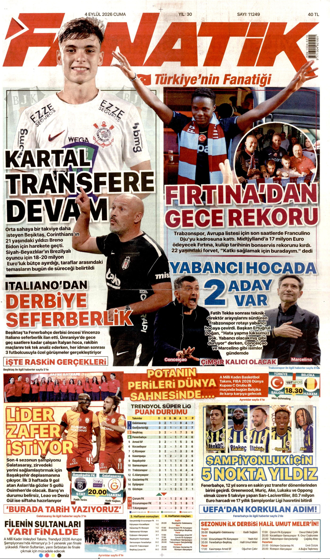 FANATİK 4 Eylül 2026 Gazete Manşeti Büyük