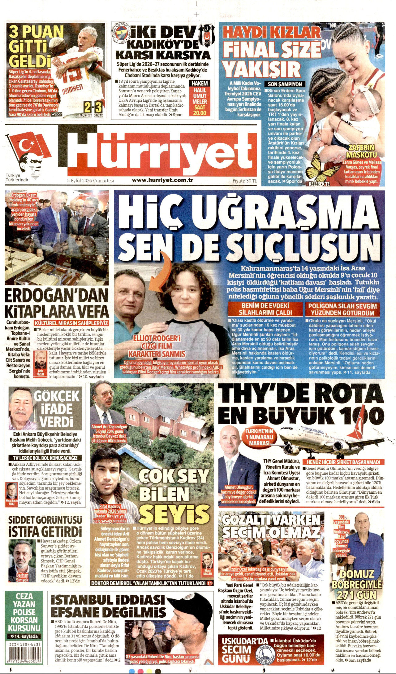 HÜRRİYET 5 Eylül 2026 Gazete Manşeti Büyük