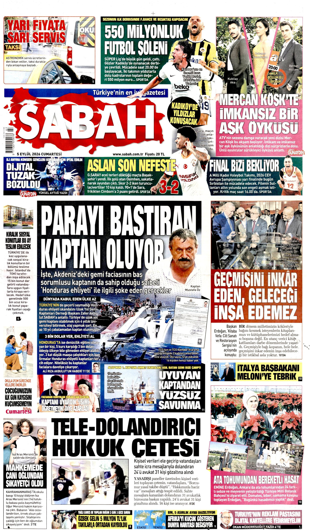 SABAH 5 Eylül 2026 Gazete Manşeti Büyük