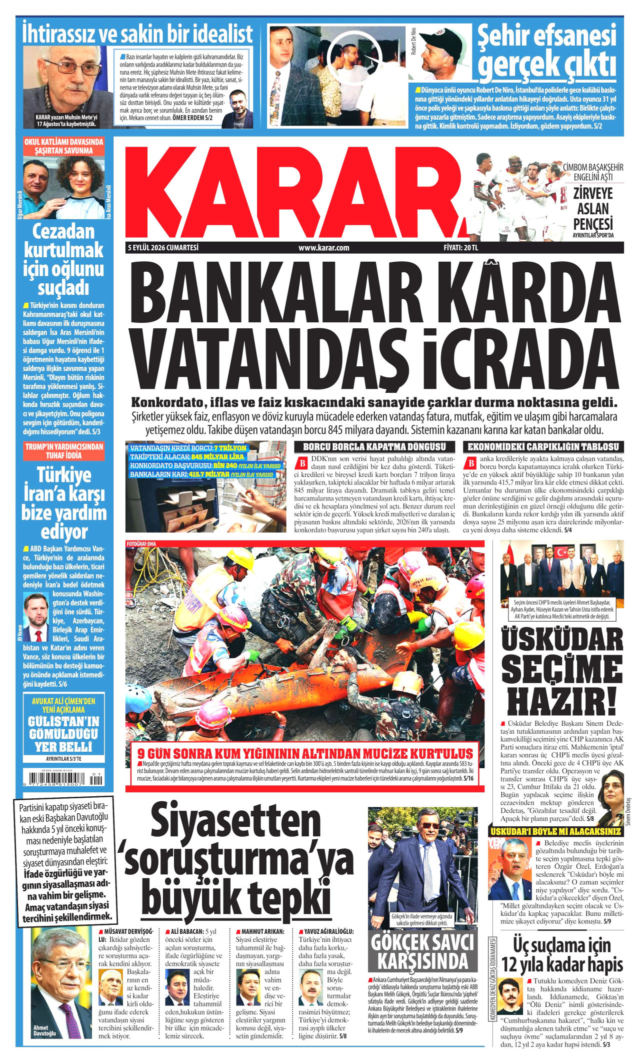 KARAR 5 Eylül 2026 Gazete Manşeti Büyük