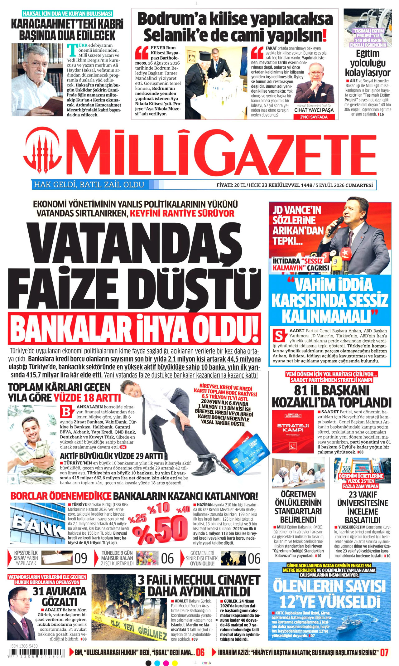 MİLLİ GAZETE 5 Eylül 2026 Gazete Manşeti Büyük