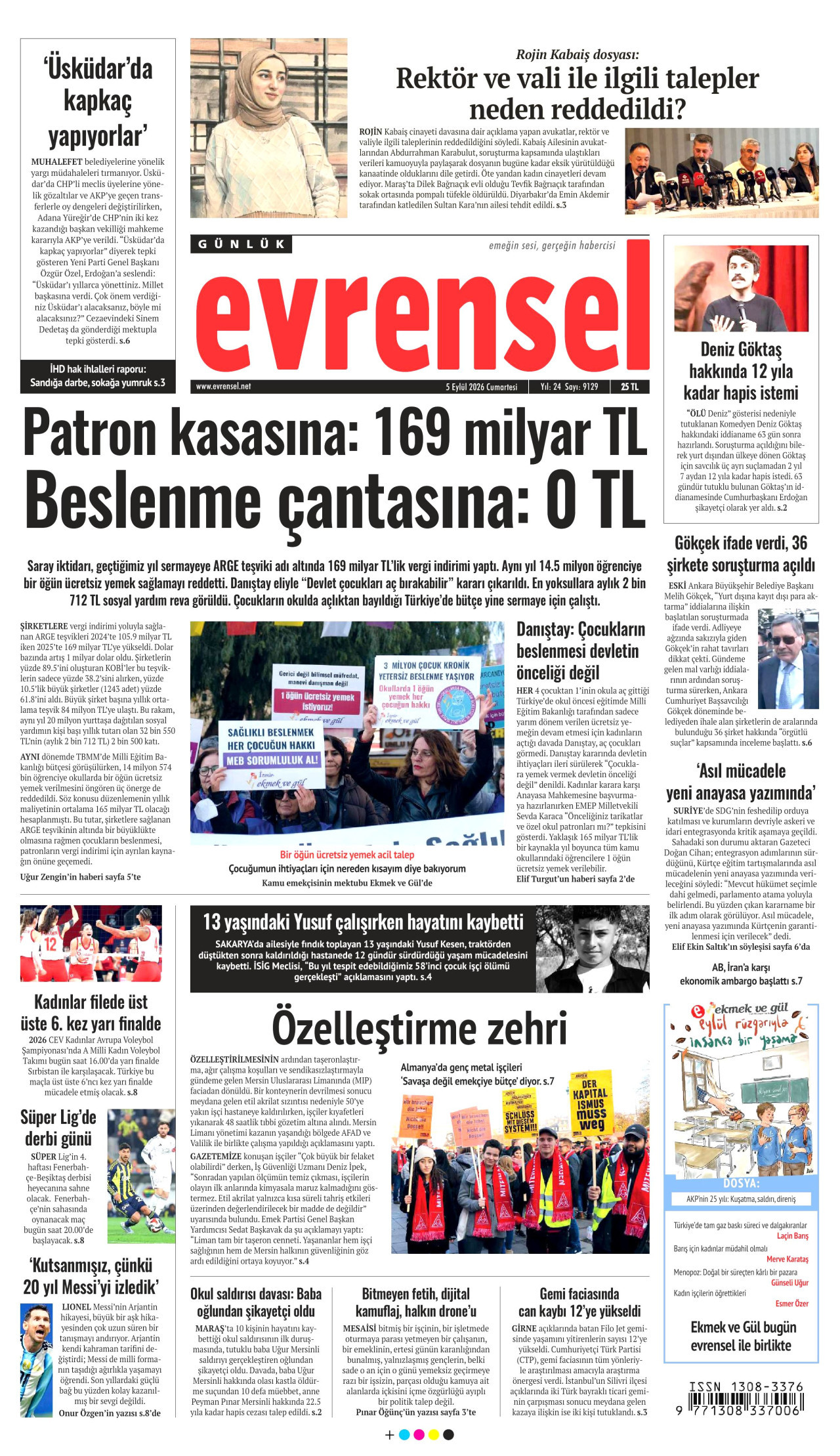 EVRENSEL 5 Eylül 2026 Gazete Manşeti Büyük