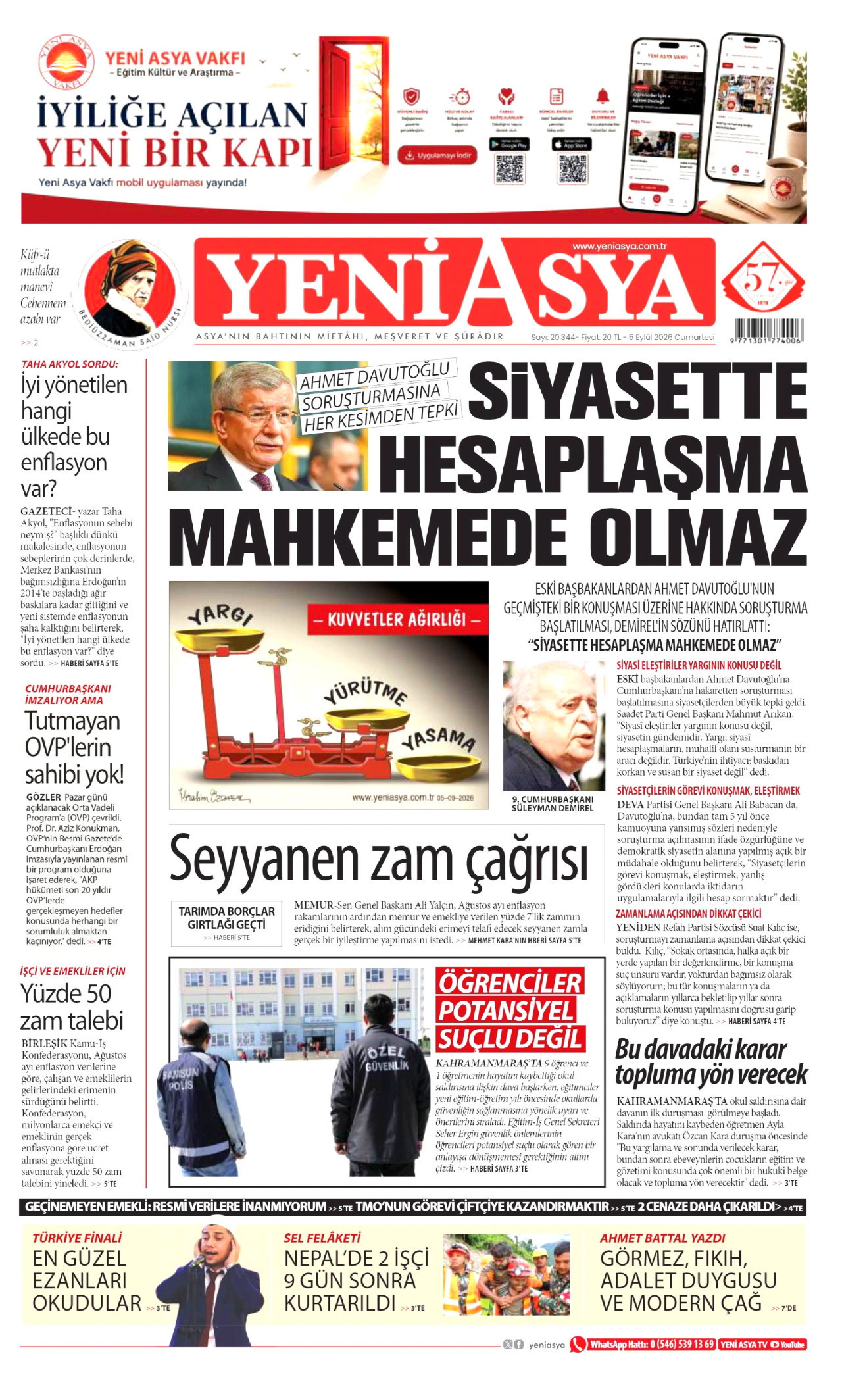 YENİ ASYA 5 Eylül 2026 Gazete Manşeti Büyük