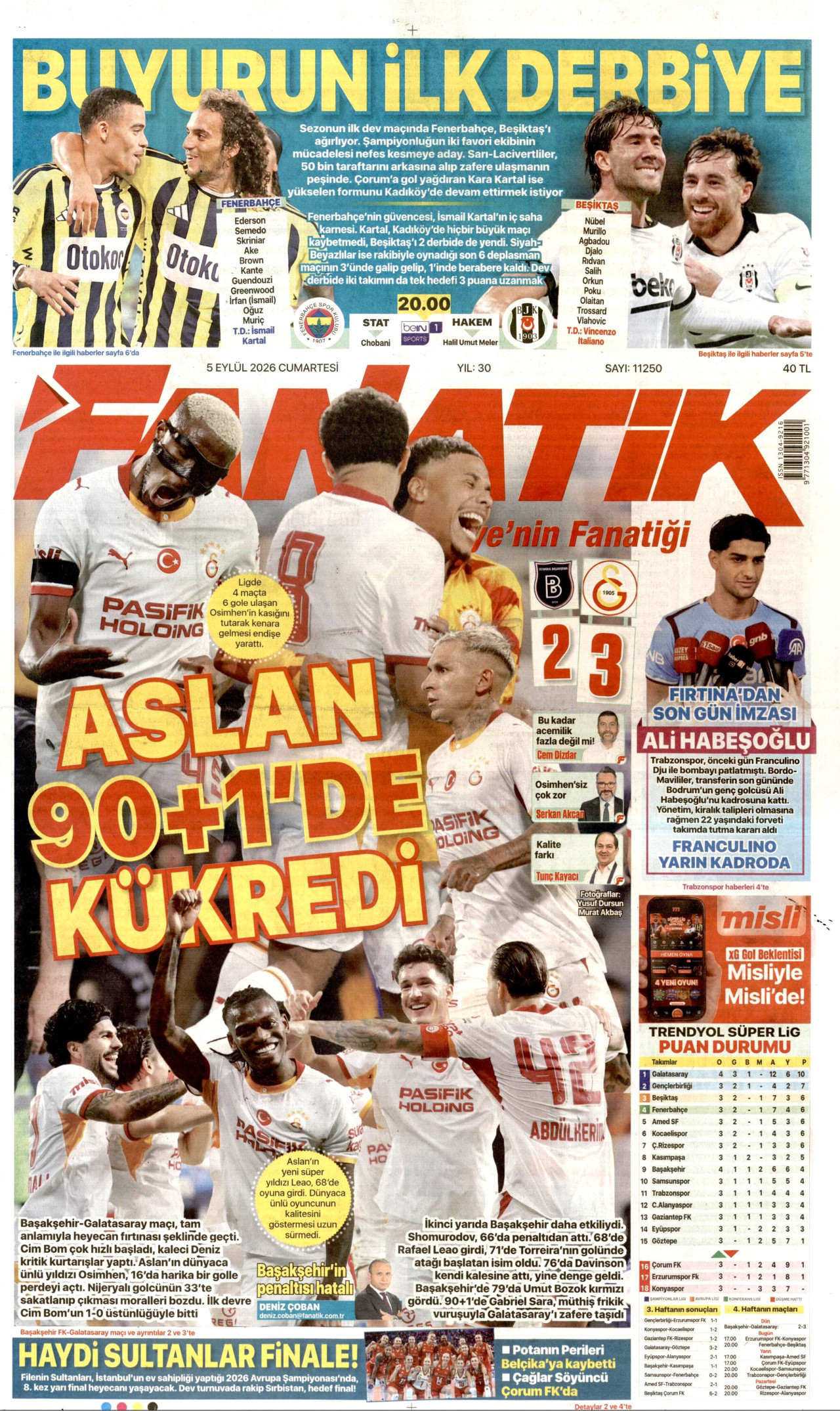 FANATİK 5 Eylül 2026 Gazete Manşeti Büyük