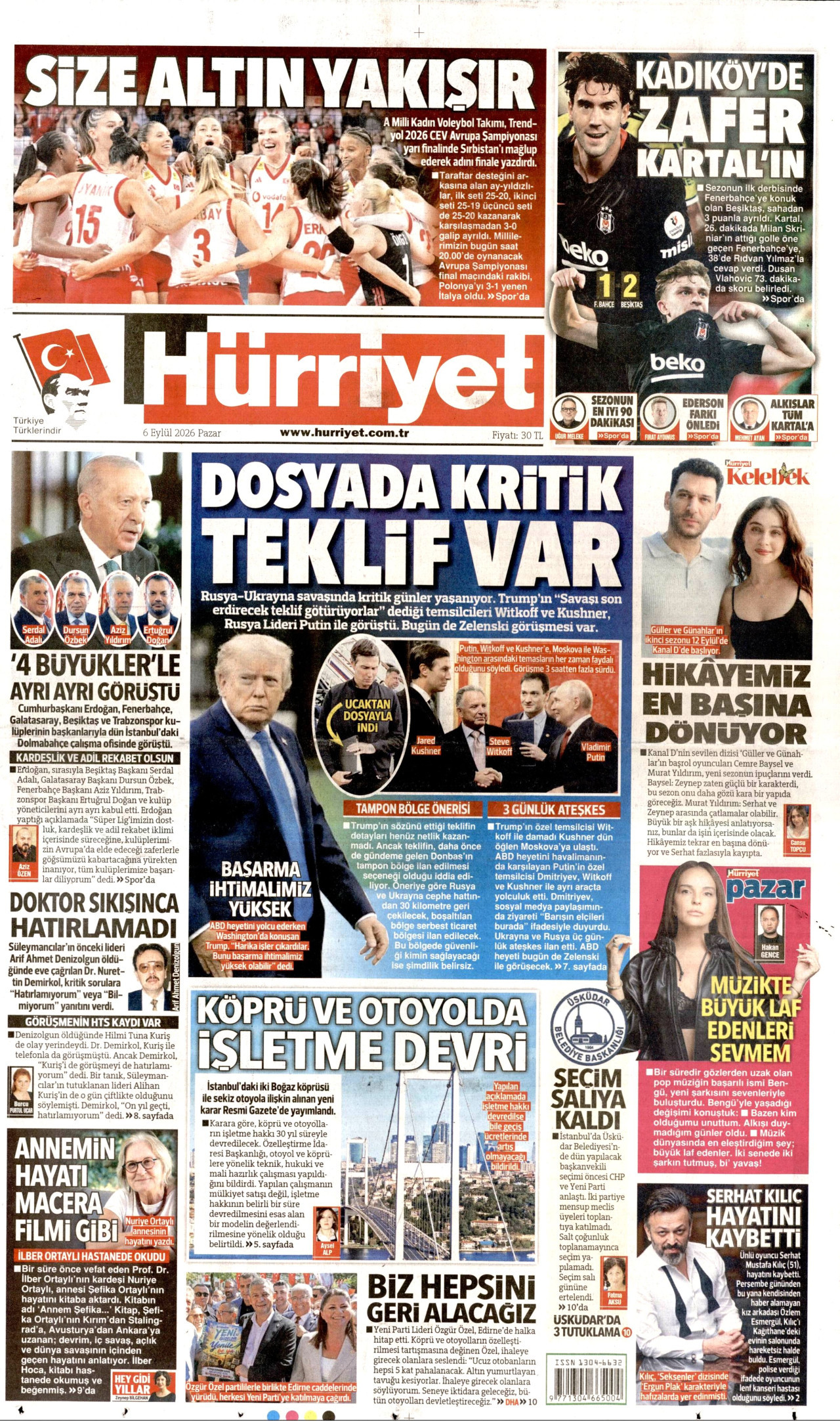 HÜRRİYET 6 Eylül 2026 Gazete Manşeti Büyük