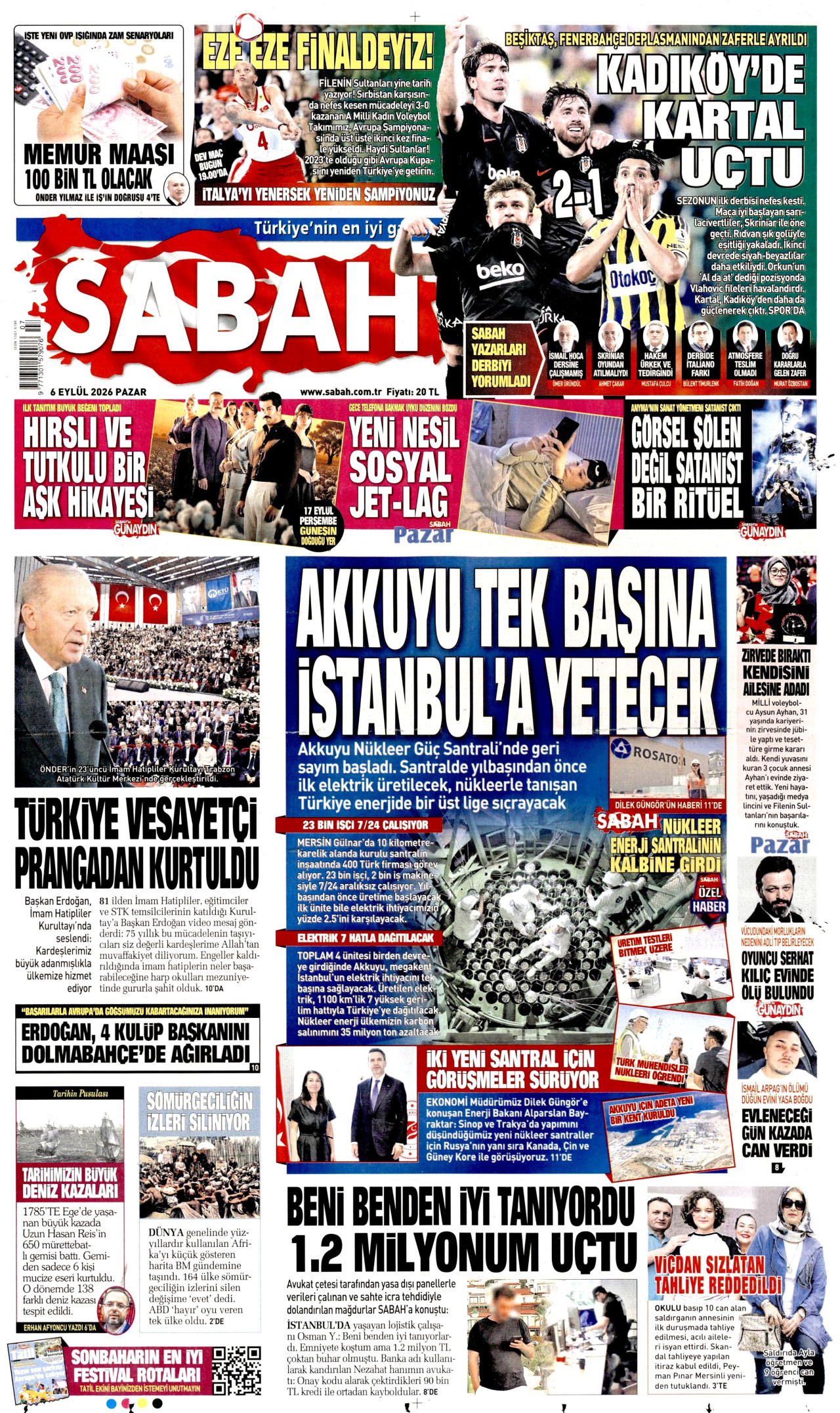 SABAH 6 Eylül 2026 Gazete Manşeti Büyük