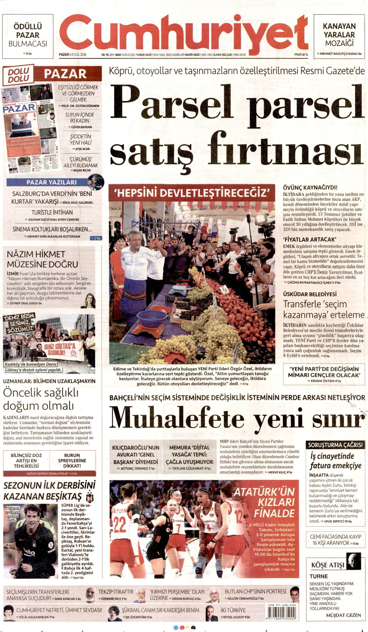 CUMHURİYET 6 Eylül 2026 Gazete Manşeti Büyük