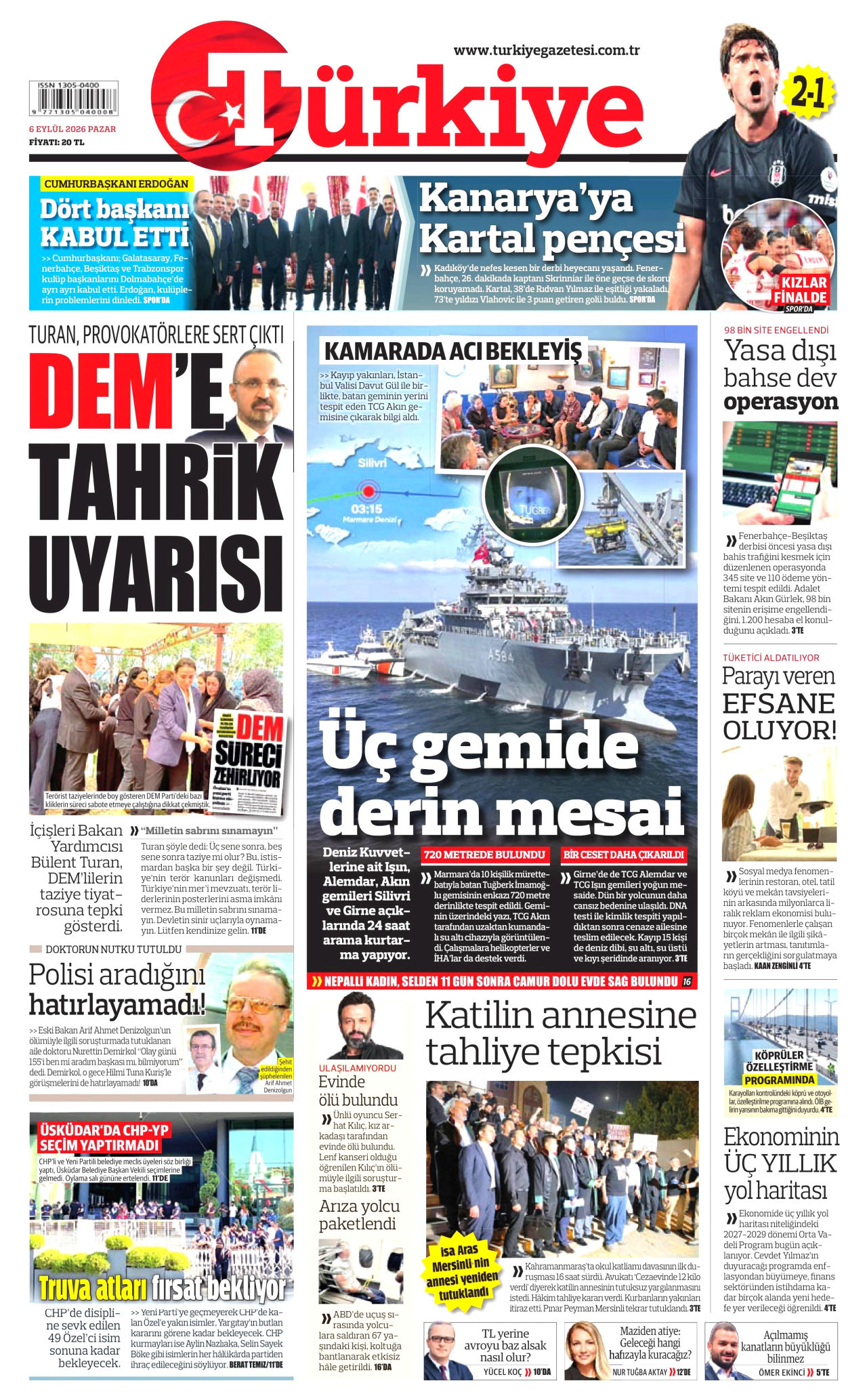 TÜRKİYE GAZETESİ 6 Eylül 2026 Gazete Manşeti Büyük