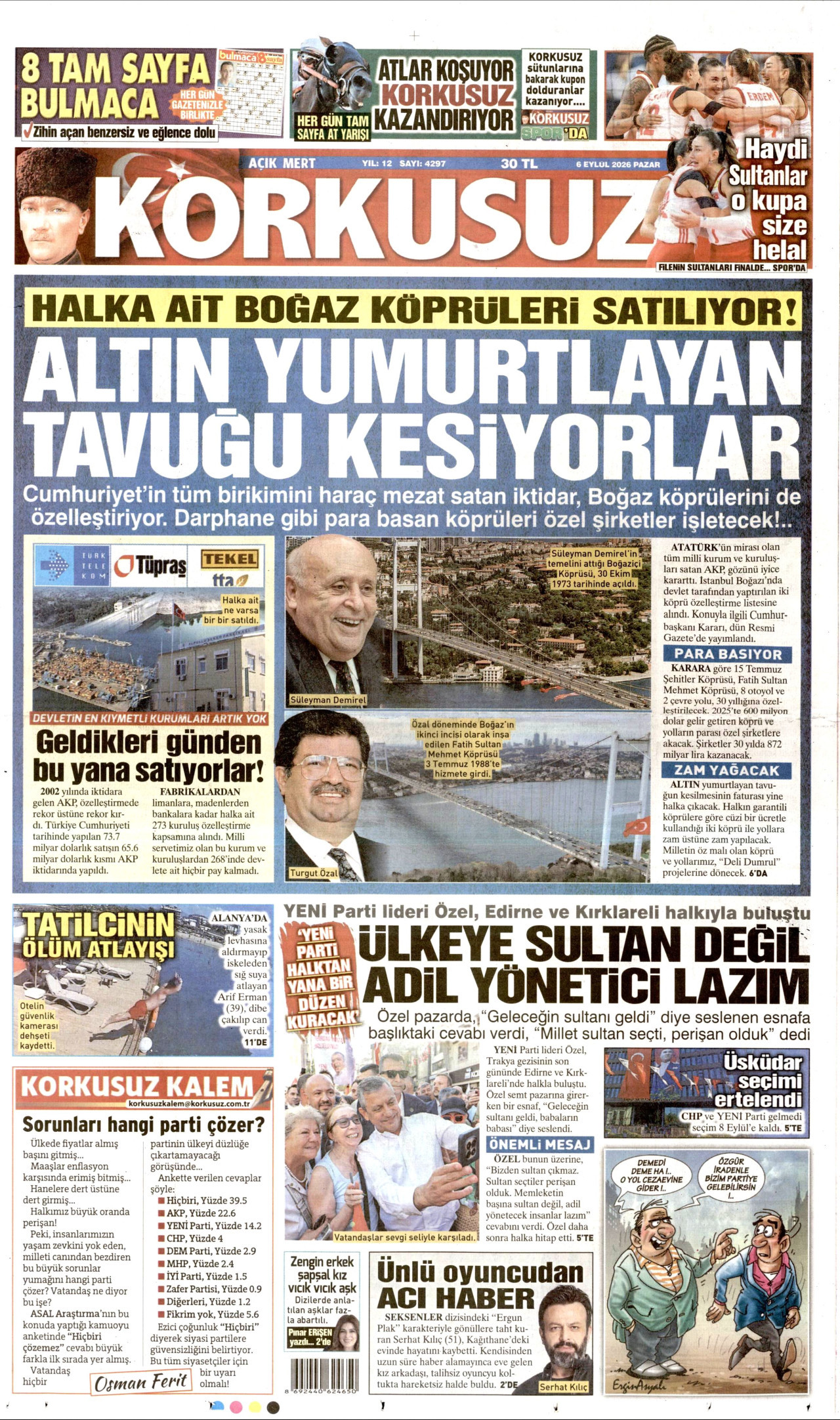 KORKUSUZ 6 Eylül 2026 Gazete Manşeti Büyük