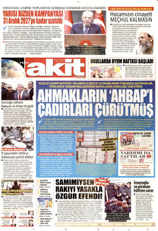 YENİ AKİT 8 Eylül 2026 gazete manşeti