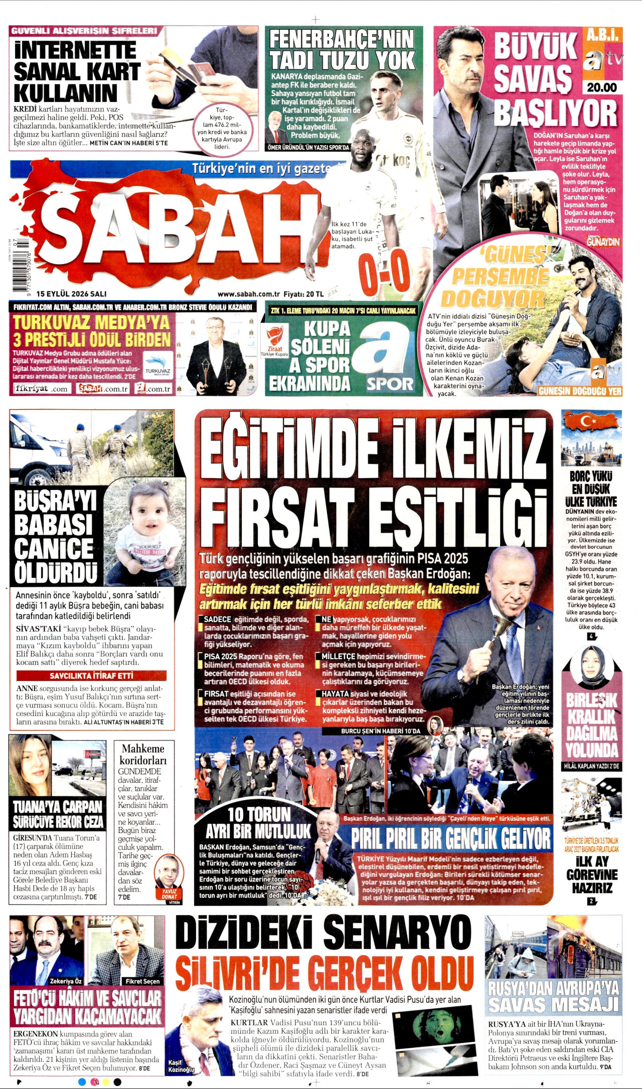 SABAH 15 Eylül 2026 Gazete Manşeti Büyük