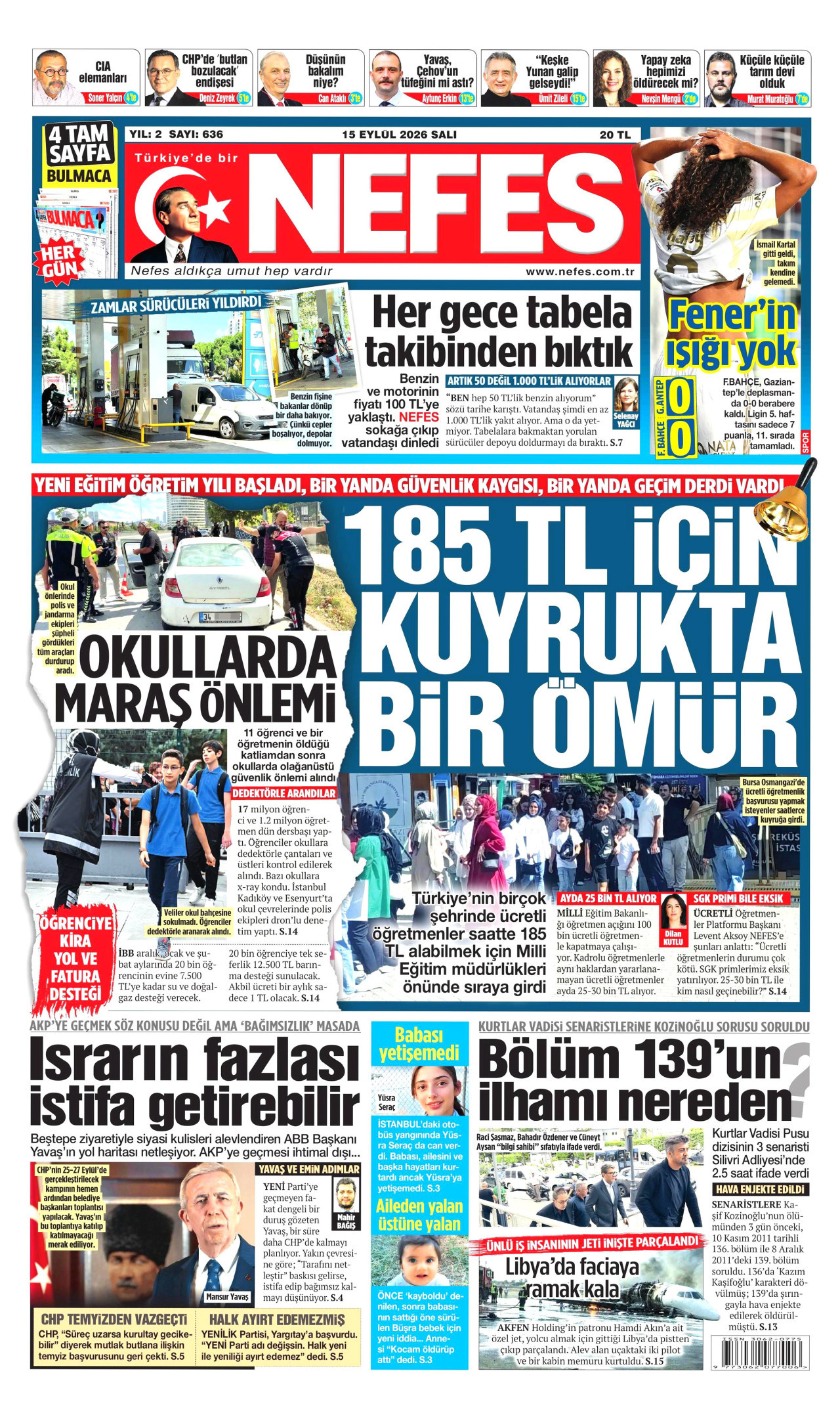 NEFES 15 Eylül 2026 Gazete Manşeti Büyük