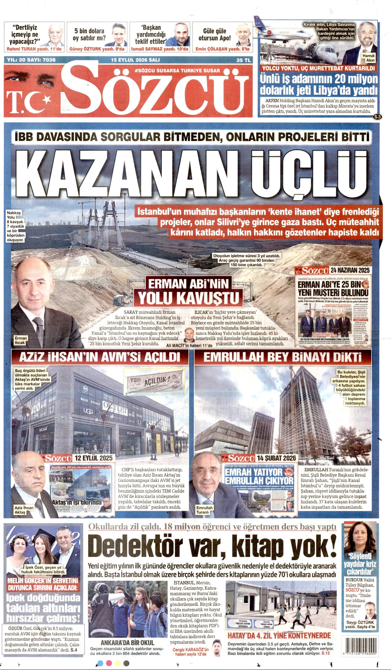 SÖZCÜ 15 Eylül 2026 Gazete Manşeti Büyük