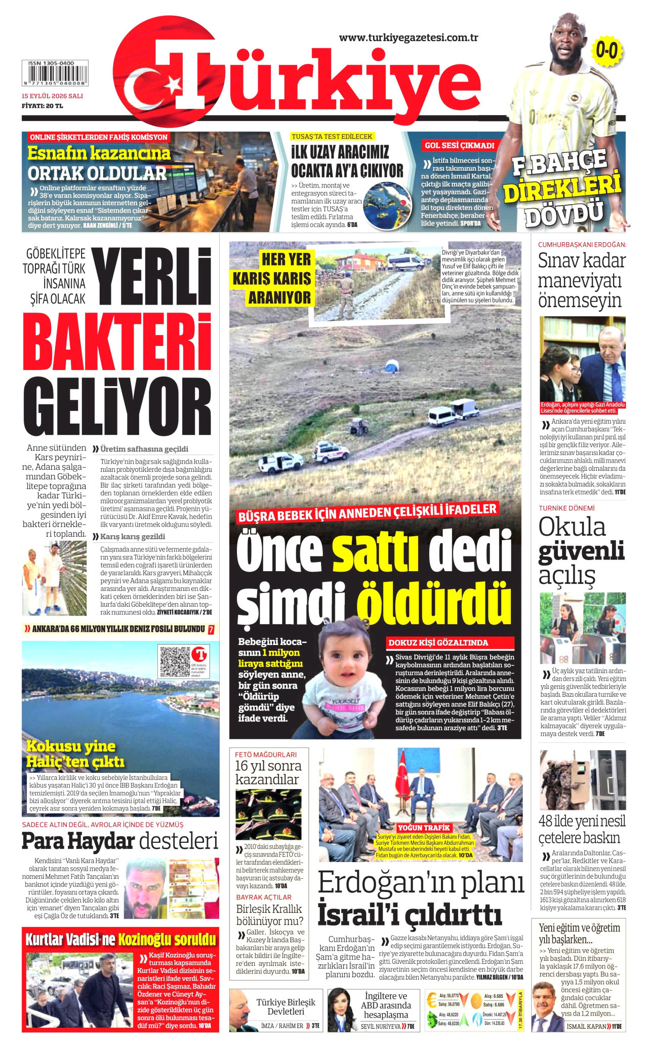 TÜRKİYE GAZETESİ 15 Eylül 2026 Gazete Manşeti Büyük