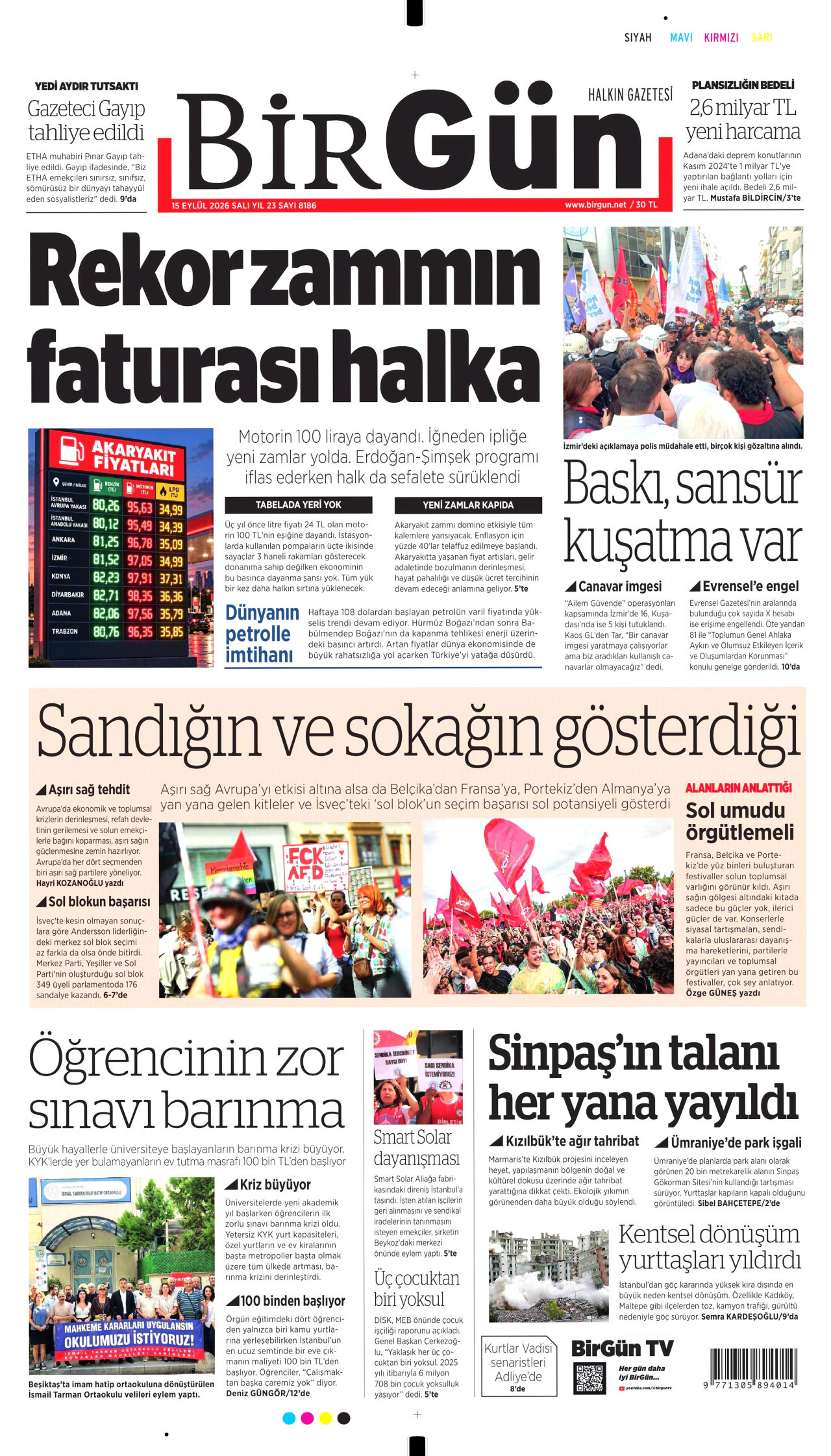 BİRGÜN 15 Eylül 2026 Gazete Manşeti Büyük