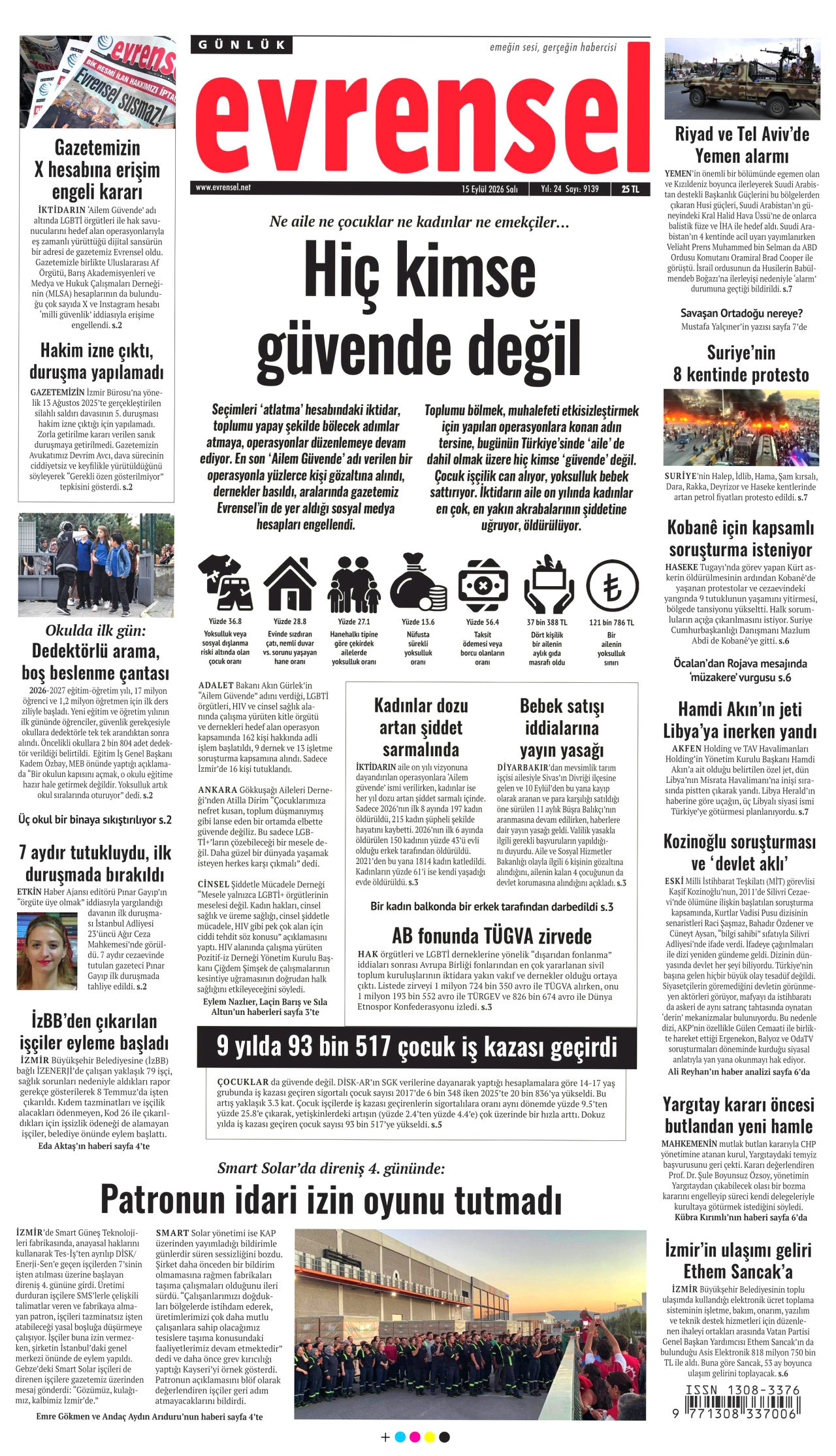 EVRENSEL 15 Eylül 2026 Gazete Manşeti Büyük