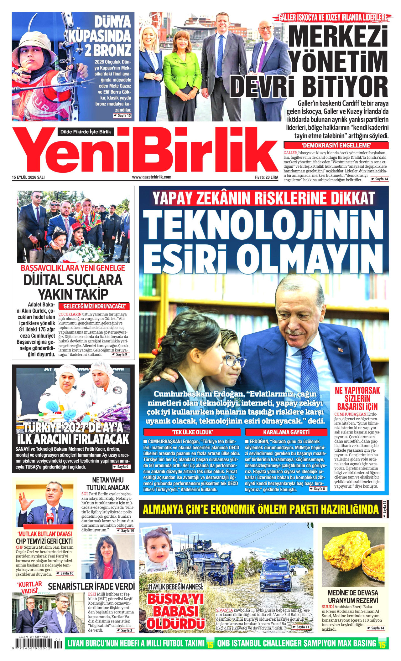 YENİBİRLİK 15 Eylül 2026 Gazete Manşeti Büyük