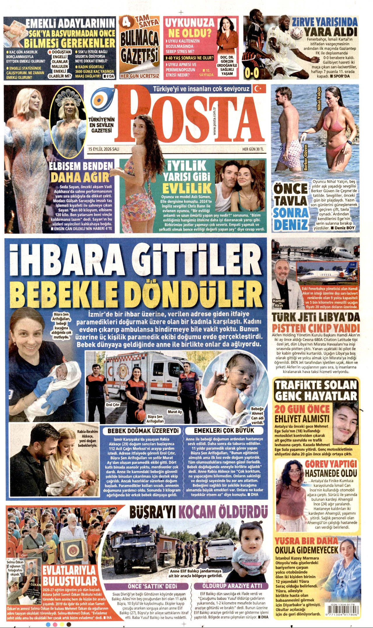 POSTA 15 Eylül 2026 Gazete Manşeti Büyük