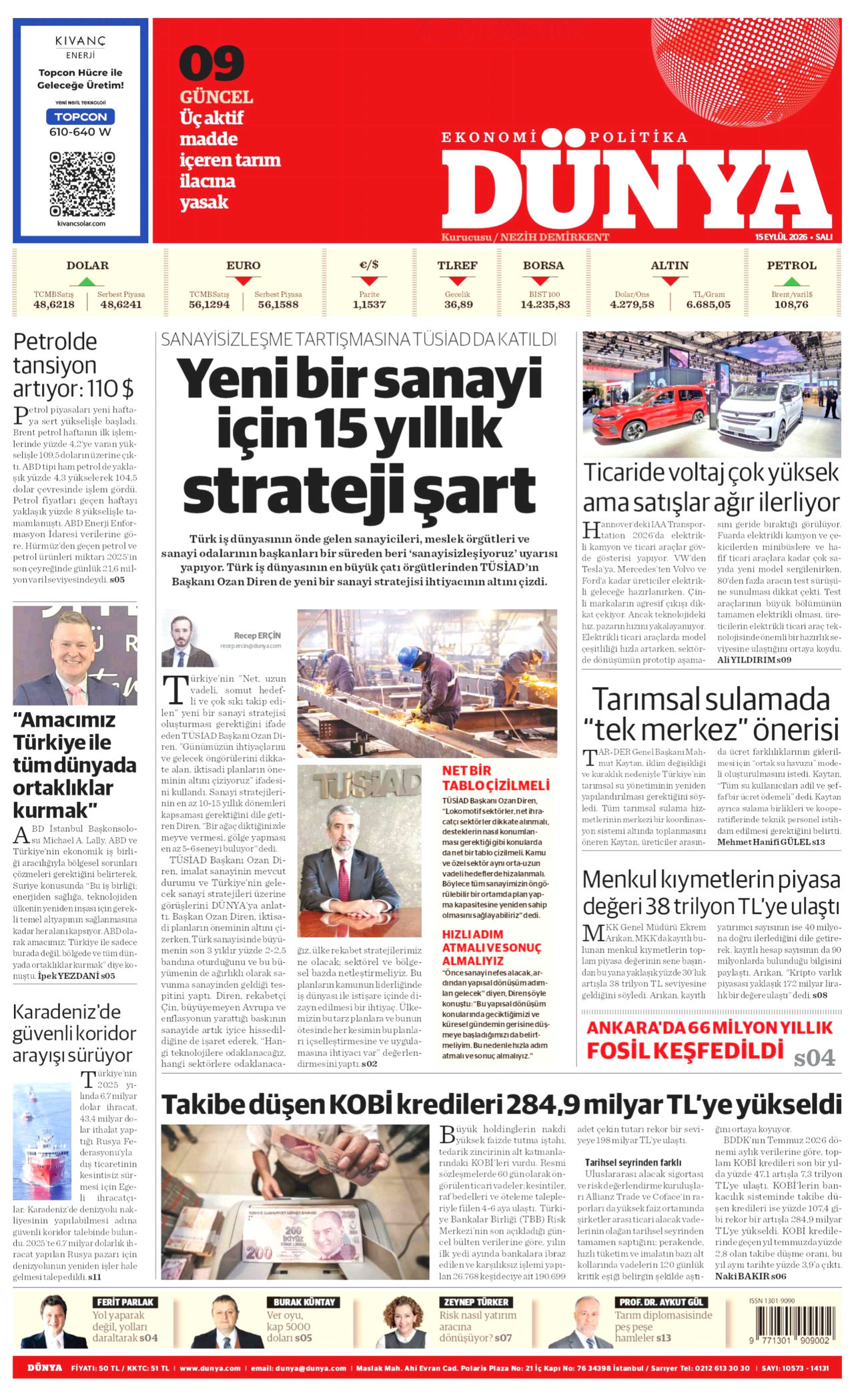 DÜNYA 15 Eylül 2026 Gazete Manşeti Büyük