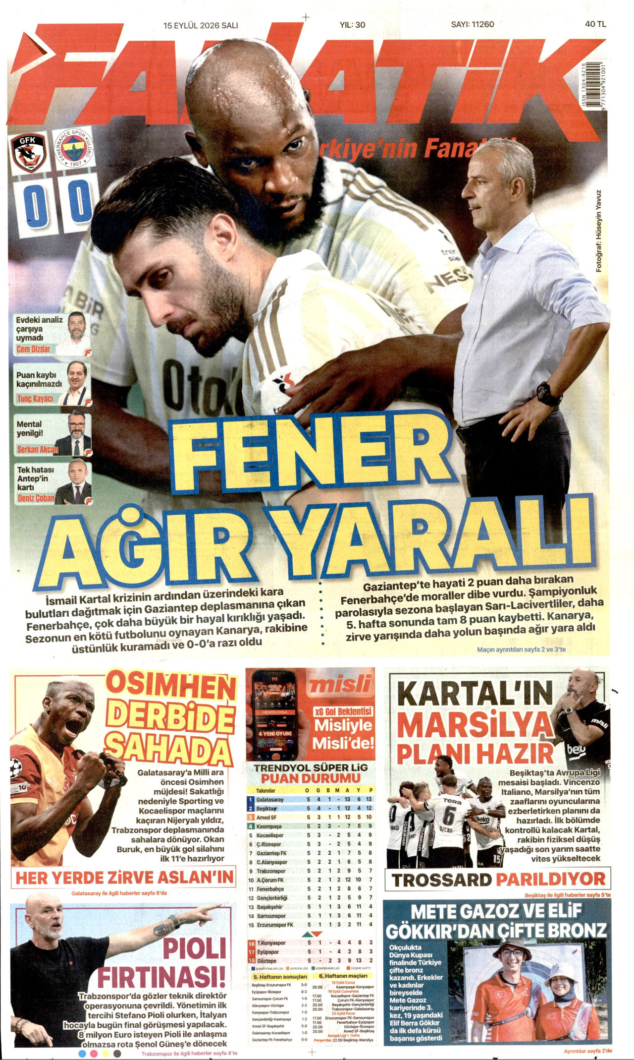 FANATİK 15 Eylül 2026 Gazete Manşeti Büyük