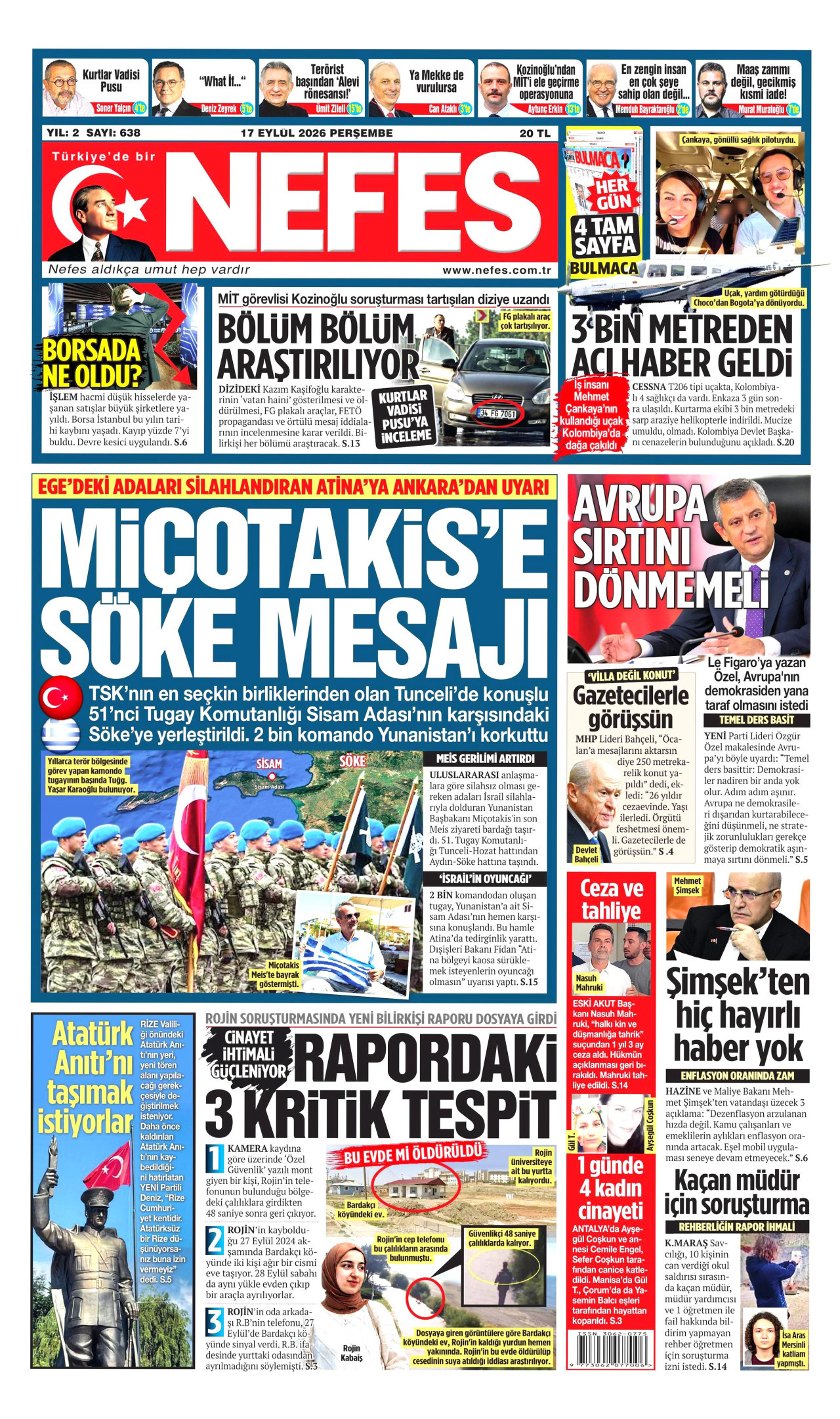 NEFES 17 Eylül 2026 Gazete Manşeti Büyük