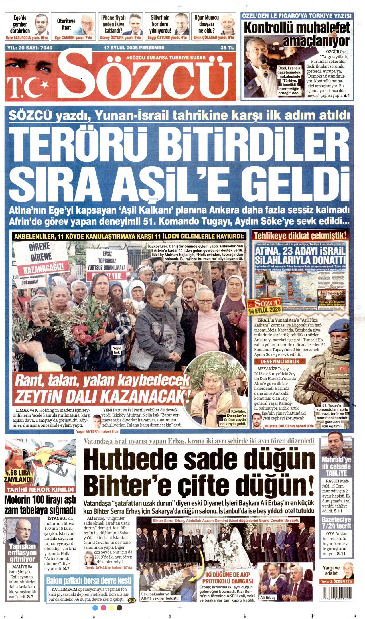 SÖZCÜ 17 Eylül 2026 Gazete Manşeti Büyük