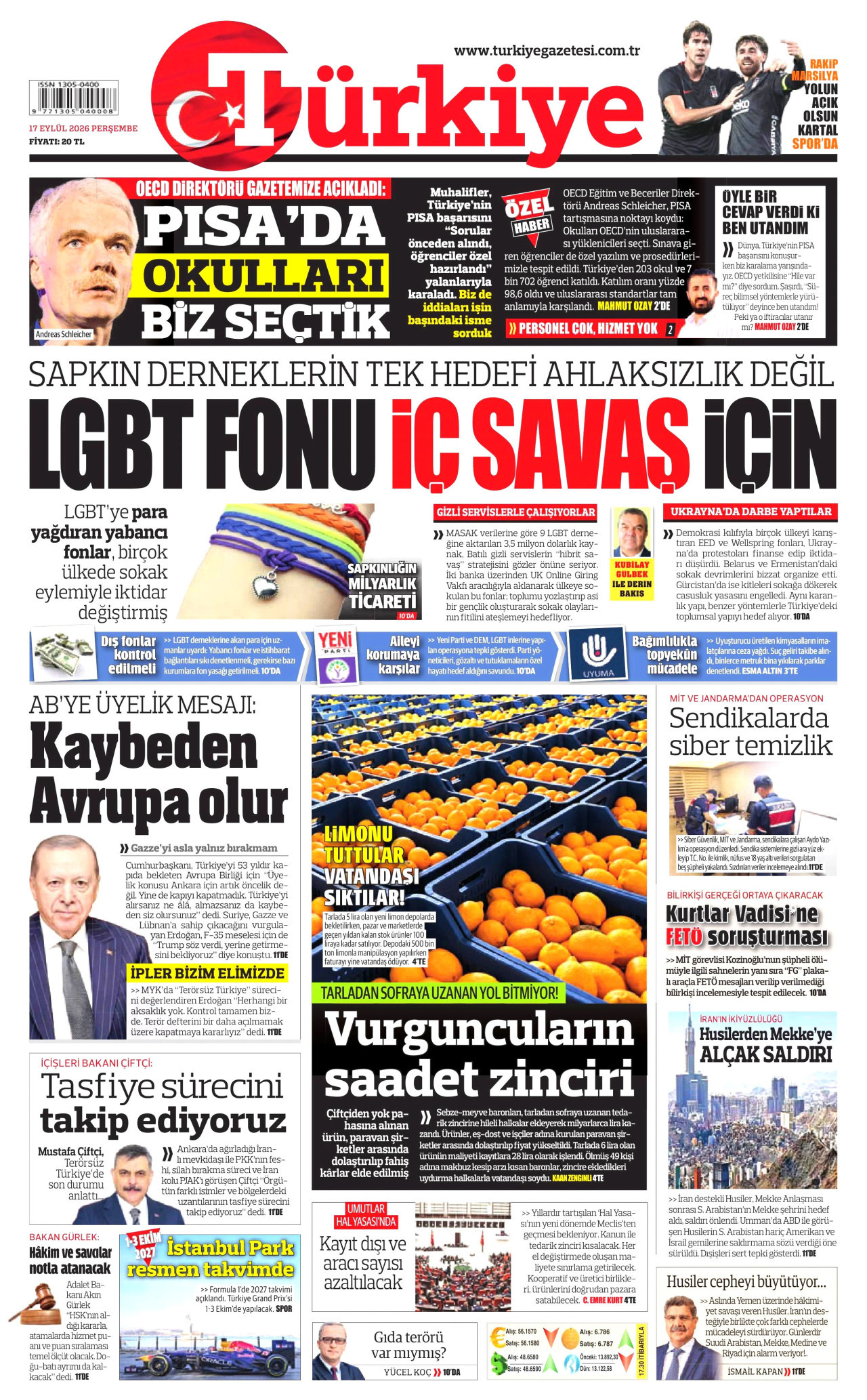 TÜRKİYE GAZETESİ 17 Eylül 2026 Gazete Manşeti Büyük