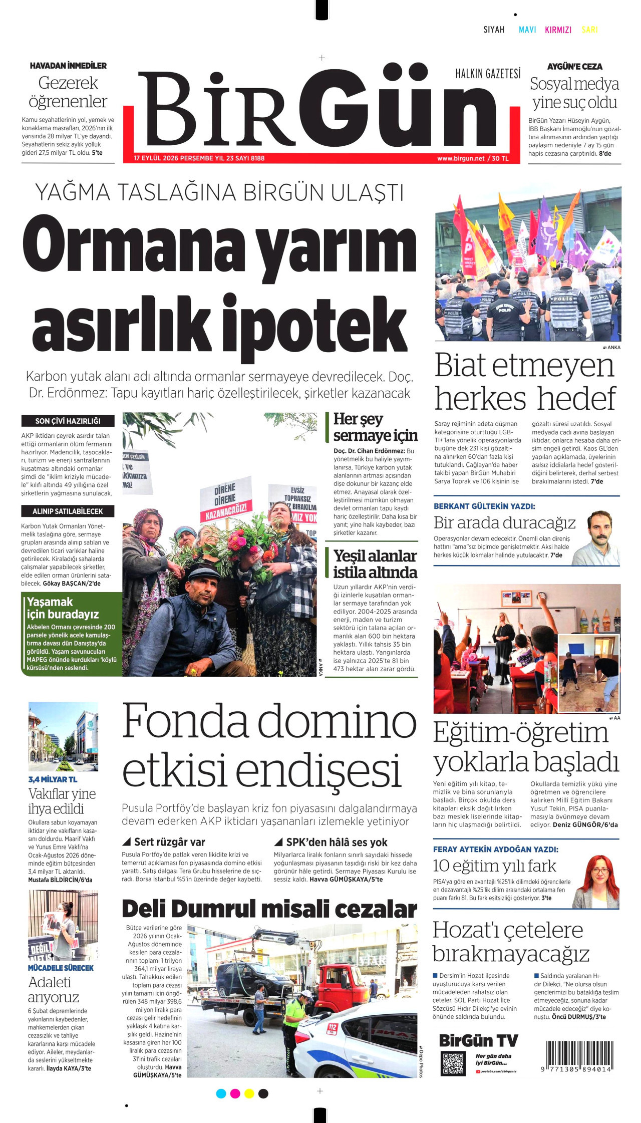 BİRGÜN 17 Eylül 2026 Gazete Manşeti Büyük