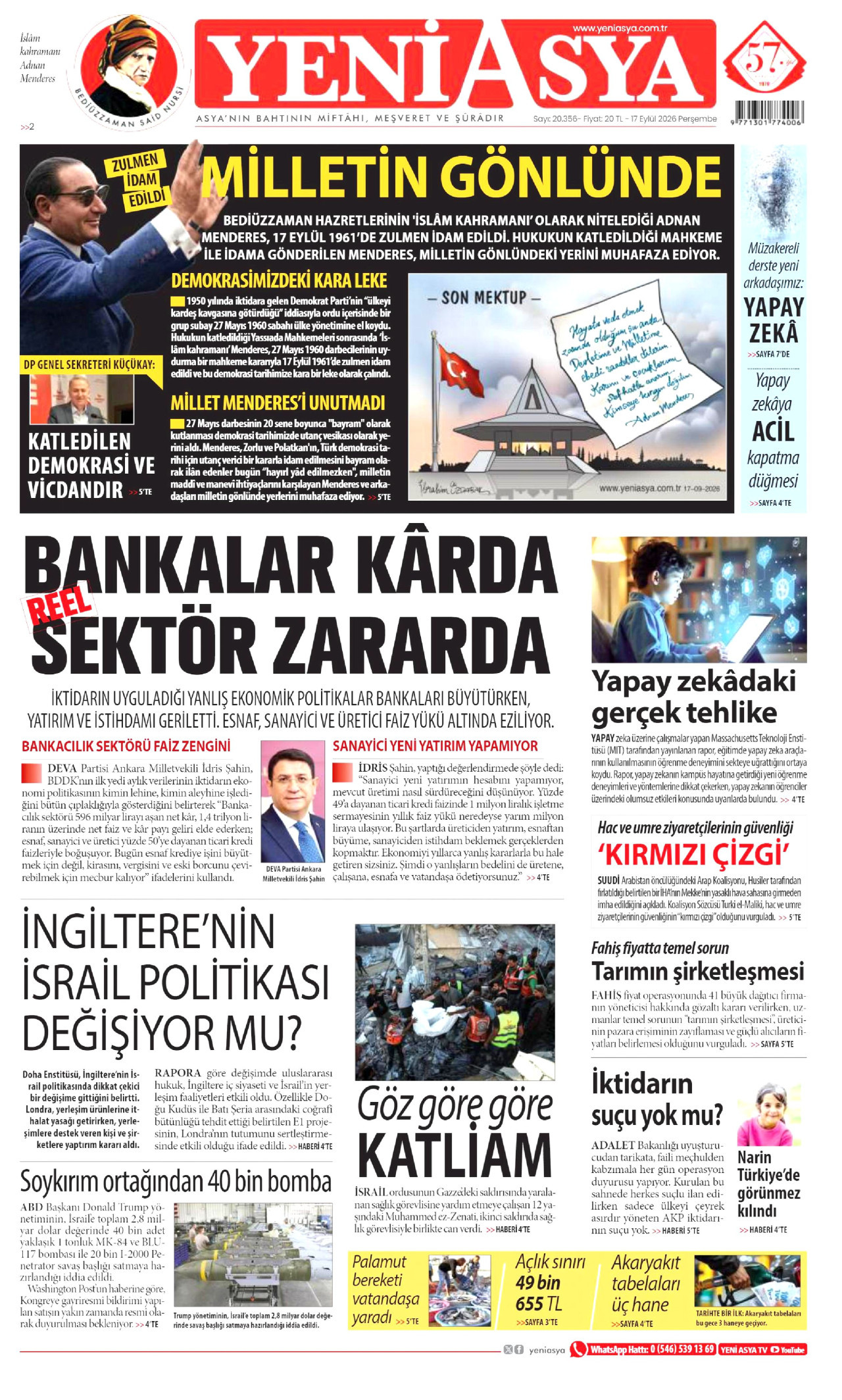 YENİ ASYA 17 Eylül 2026 Gazete Manşeti Büyük