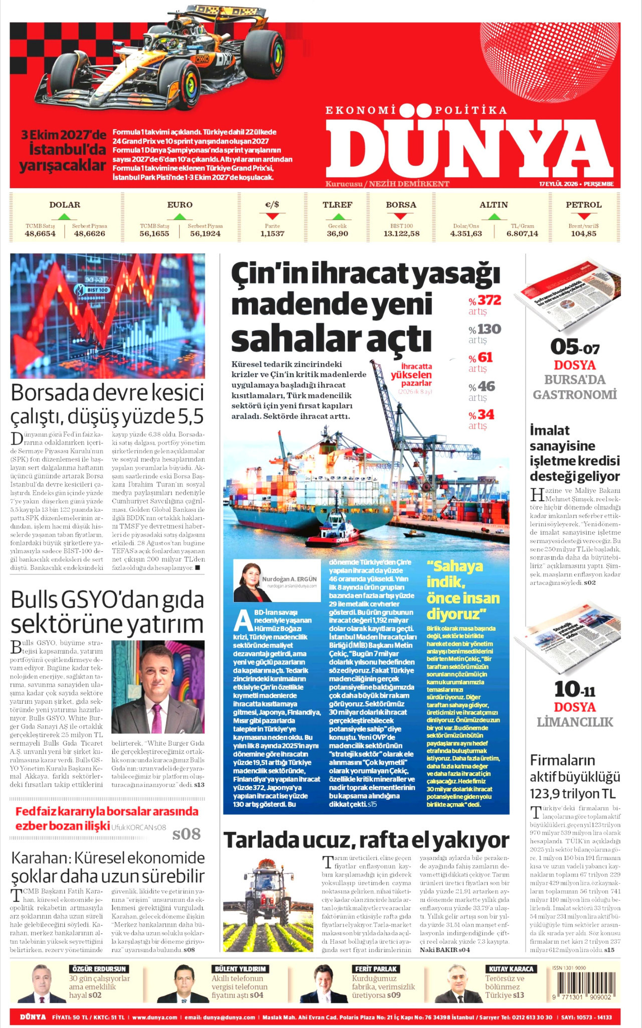 DÜNYA 17 Eylül 2026 Gazete Manşeti Büyük