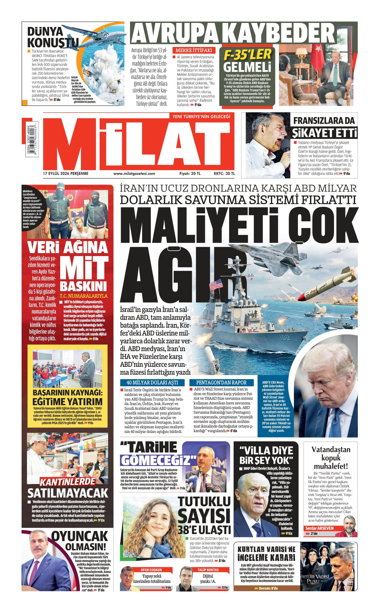 MİLAT 17 Eylül 2026 Gazete Manşeti Büyük