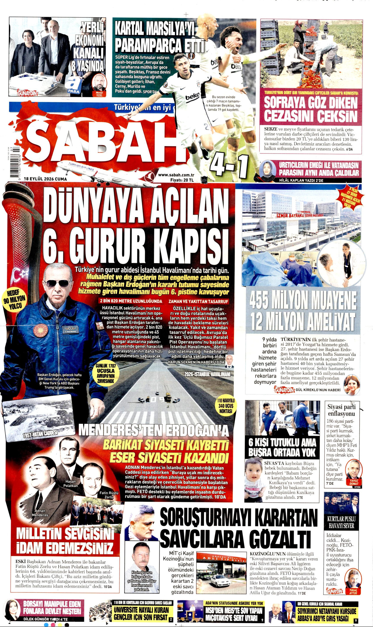 SABAH 18 Eylül 2026 Gazete Manşeti Büyük