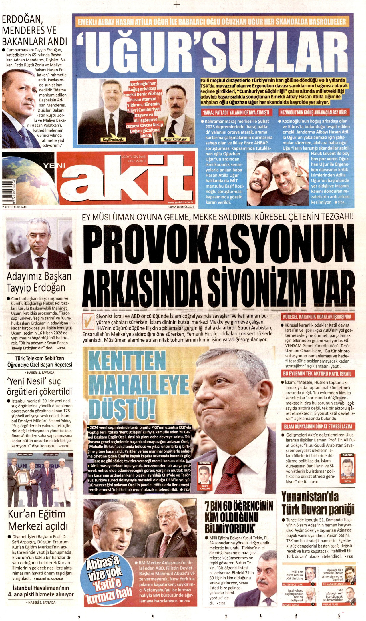 YENİ AKİT 18 Eylül 2026 Gazete Manşeti Büyük