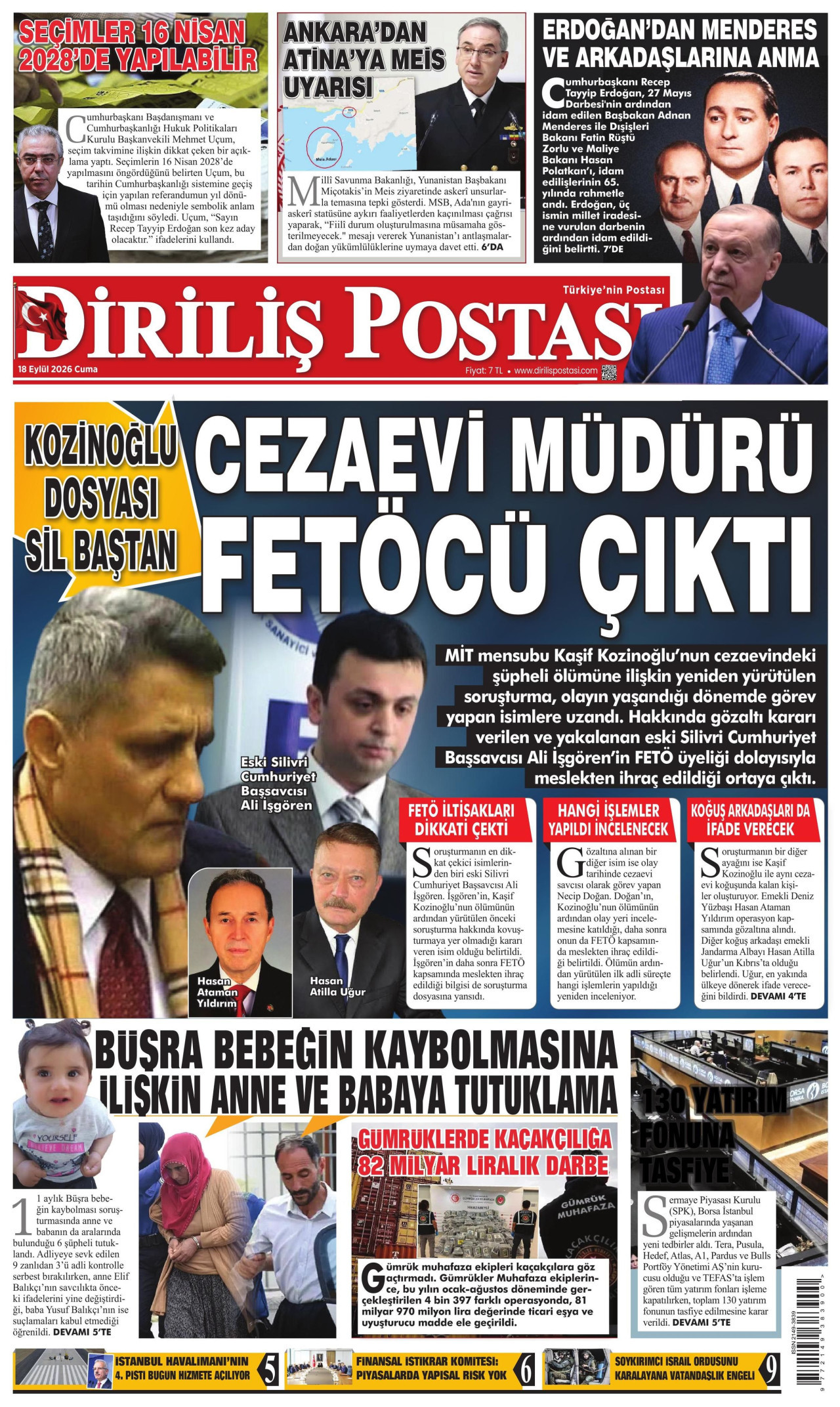 DİRİLİŞ POSTASI 18 Eylül 2026 Gazete Manşeti Büyük