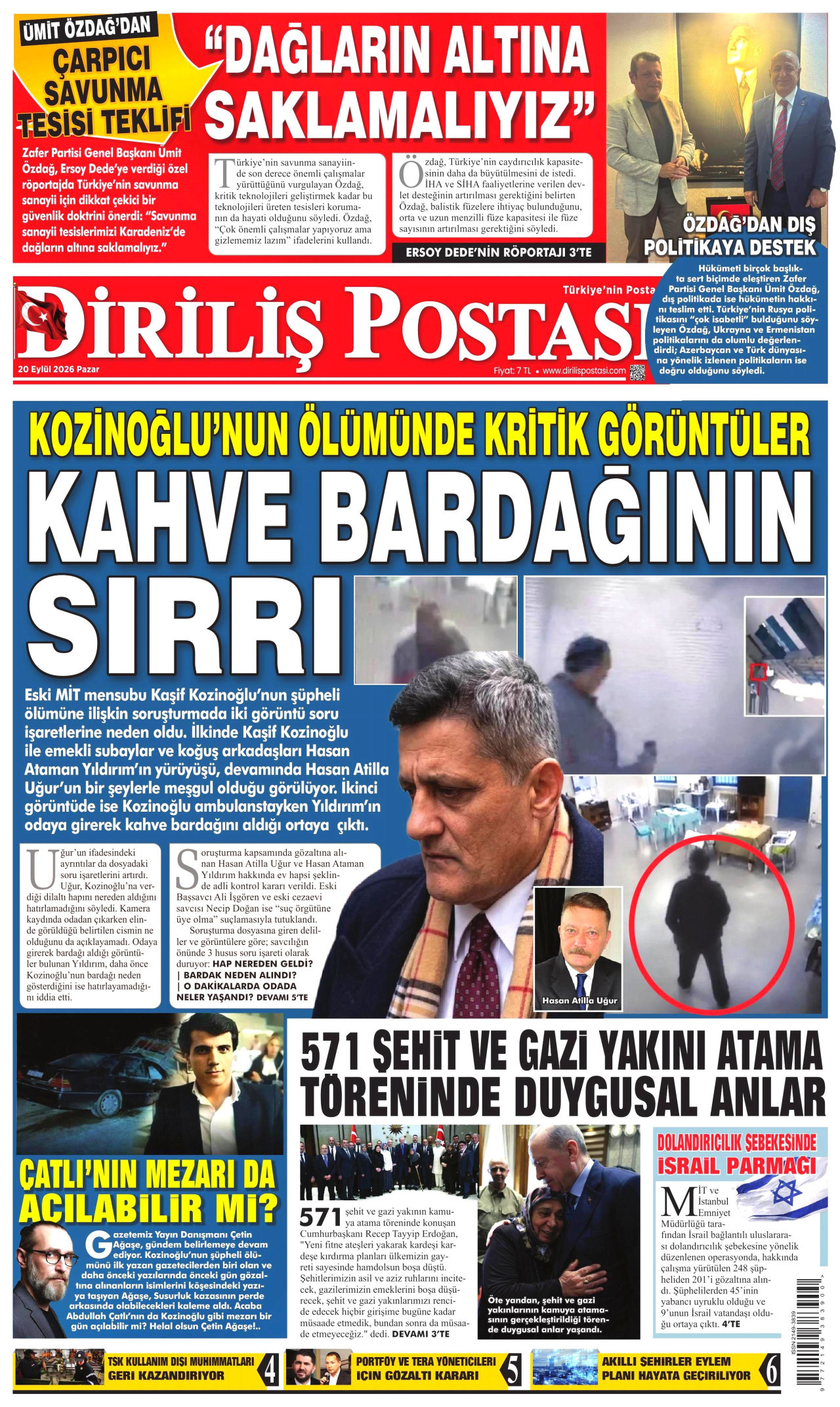 DİRİLİŞ POSTASI gazetesinin 20 Eylül 2026 tarihli birinci sayfası