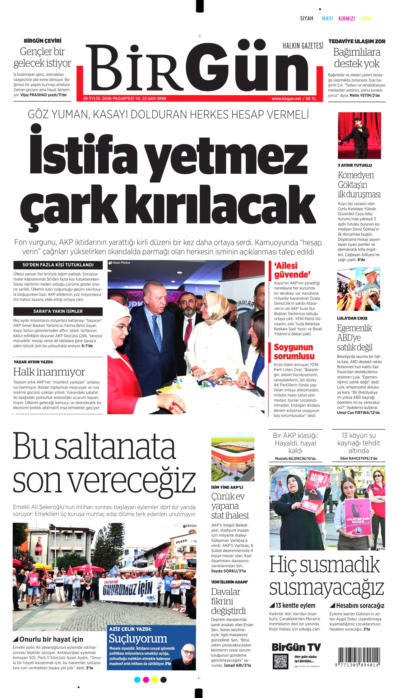 BİRGÜN gazetesinin 28 Eylül 2026 tarihli birinci sayfası
